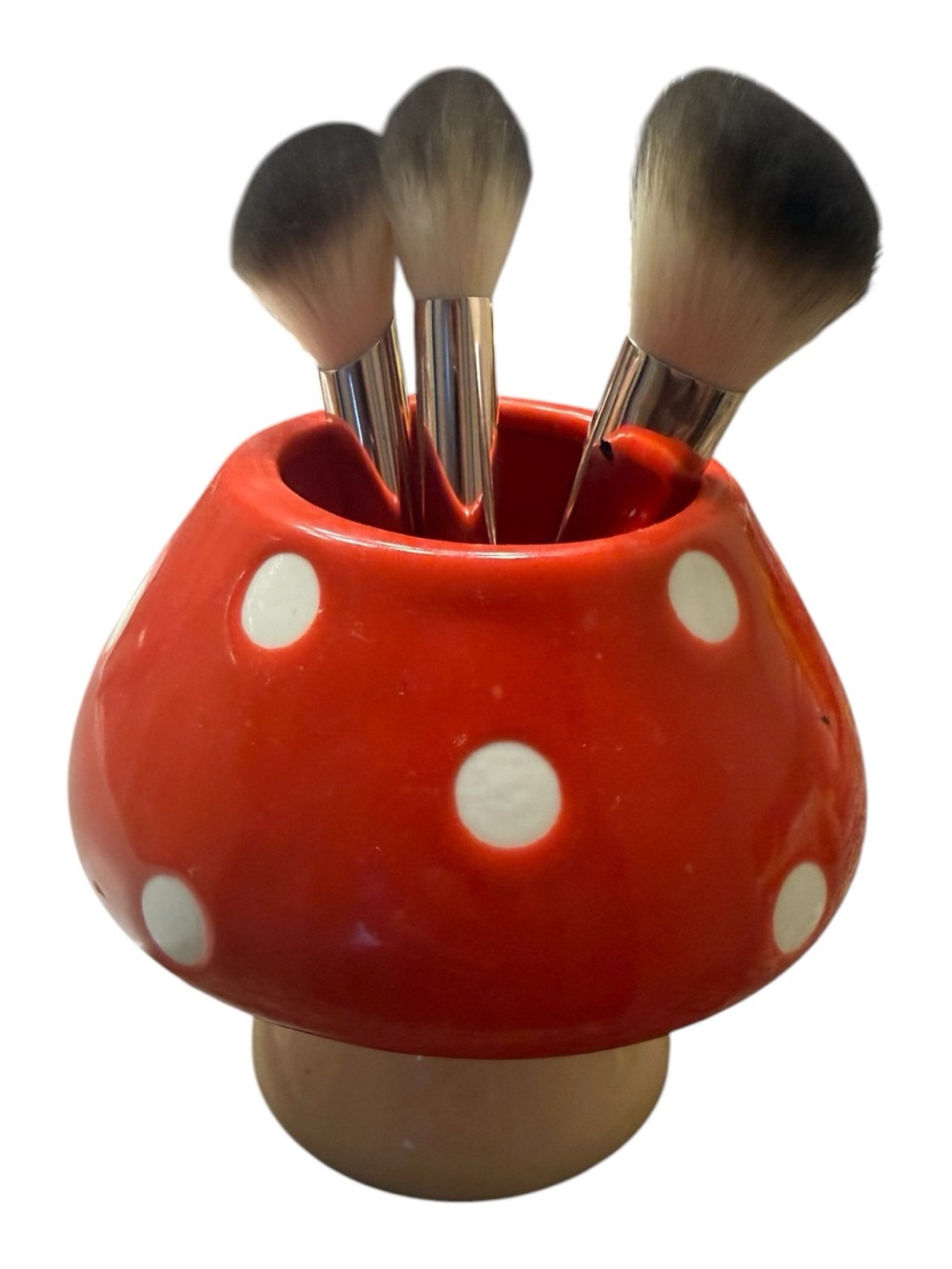Red Mushroom Polka Dot Ceramic Brush Holder (brush not included)